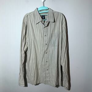 Kuhl mens XL long sleeve button down striped shirt cream grey 70s collar